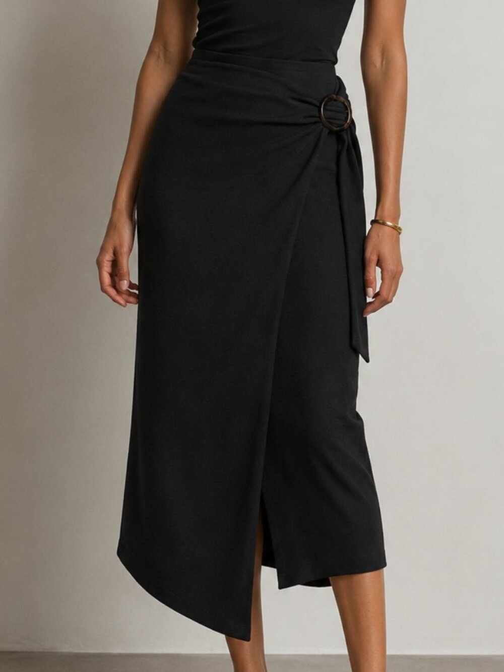 VINCE Black Wrap Cotton Blend Midi Skirt Black XS NWOT